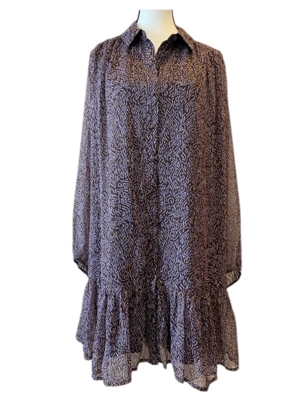 Vero Moda chiffon tunic dress brown with beige & lilac pattern Size L EUC